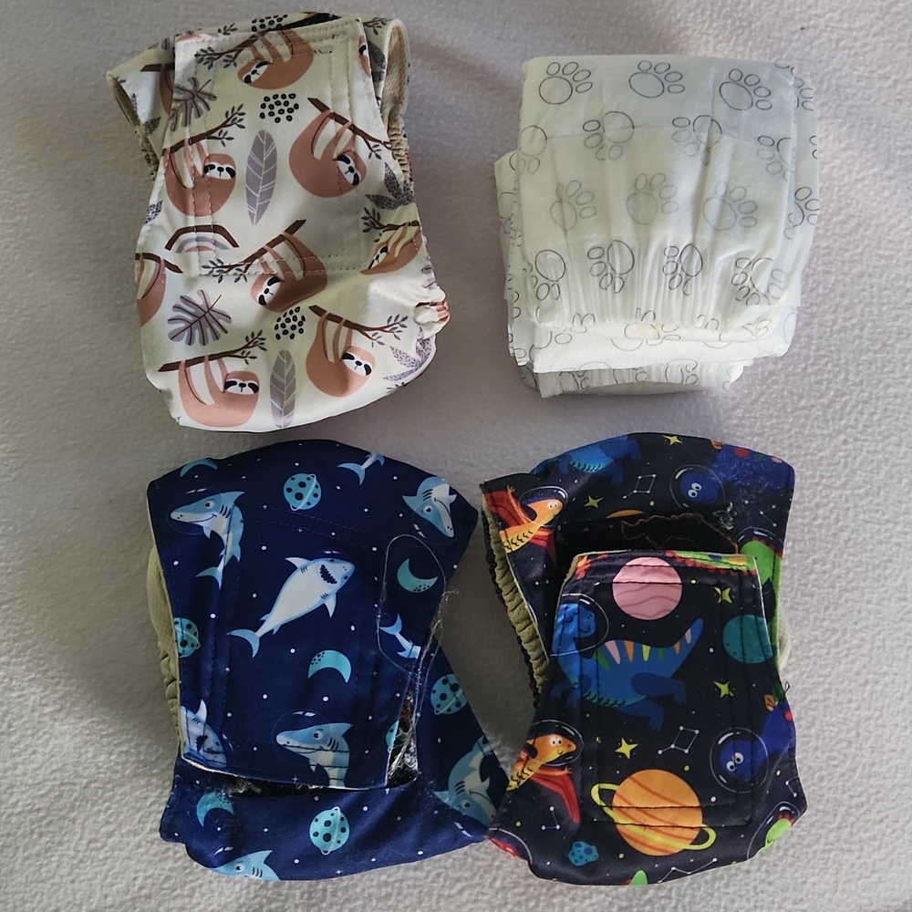 Reusable Doggy Belly Band Wrap Diaper Set - Navy Space, Blue Shark  Sloth Prints - Picture 2 of 7